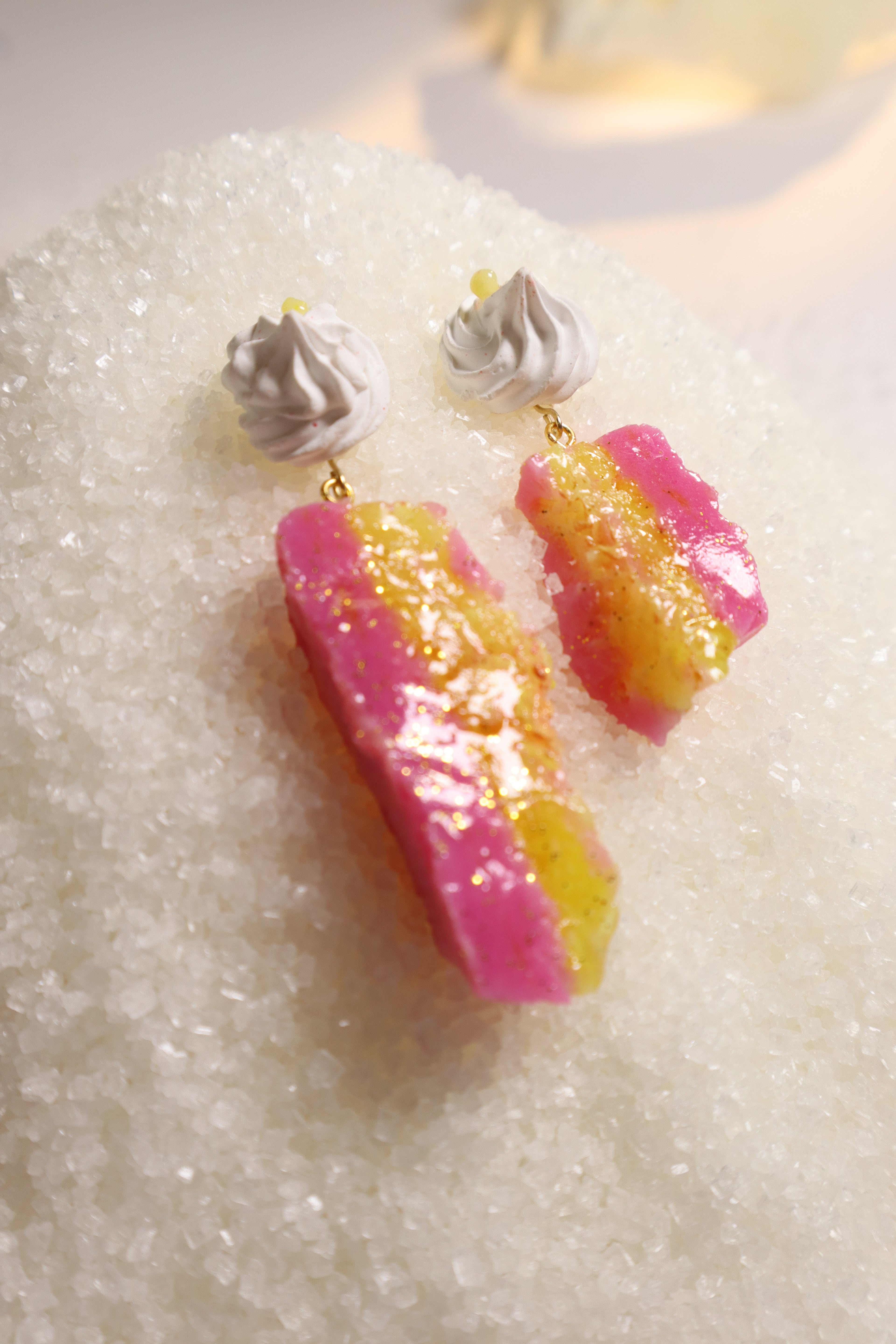 Whipped Porcelain + Sugar Crystal earrings | PinkYellow